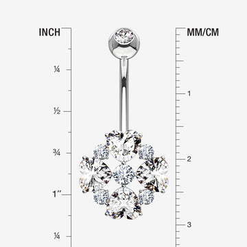 Detail View 1 of 14 Karat White Gold Brilliant Multi Heart Gem Sparkle Floral Belly Button Ring-Clear Gem